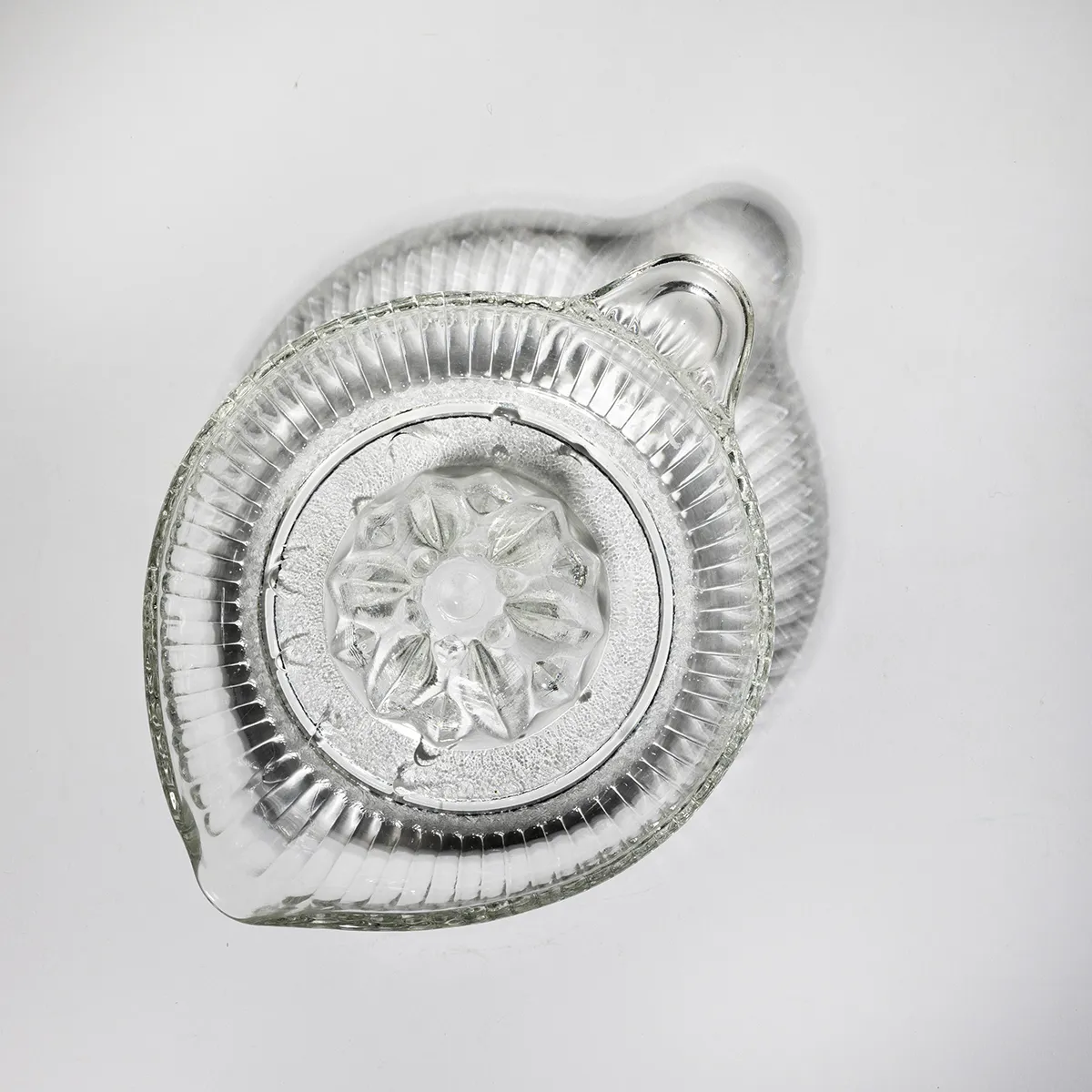 Vintage Clear Ribbed Glass Citrus juicer with Pouring Spout & Handle