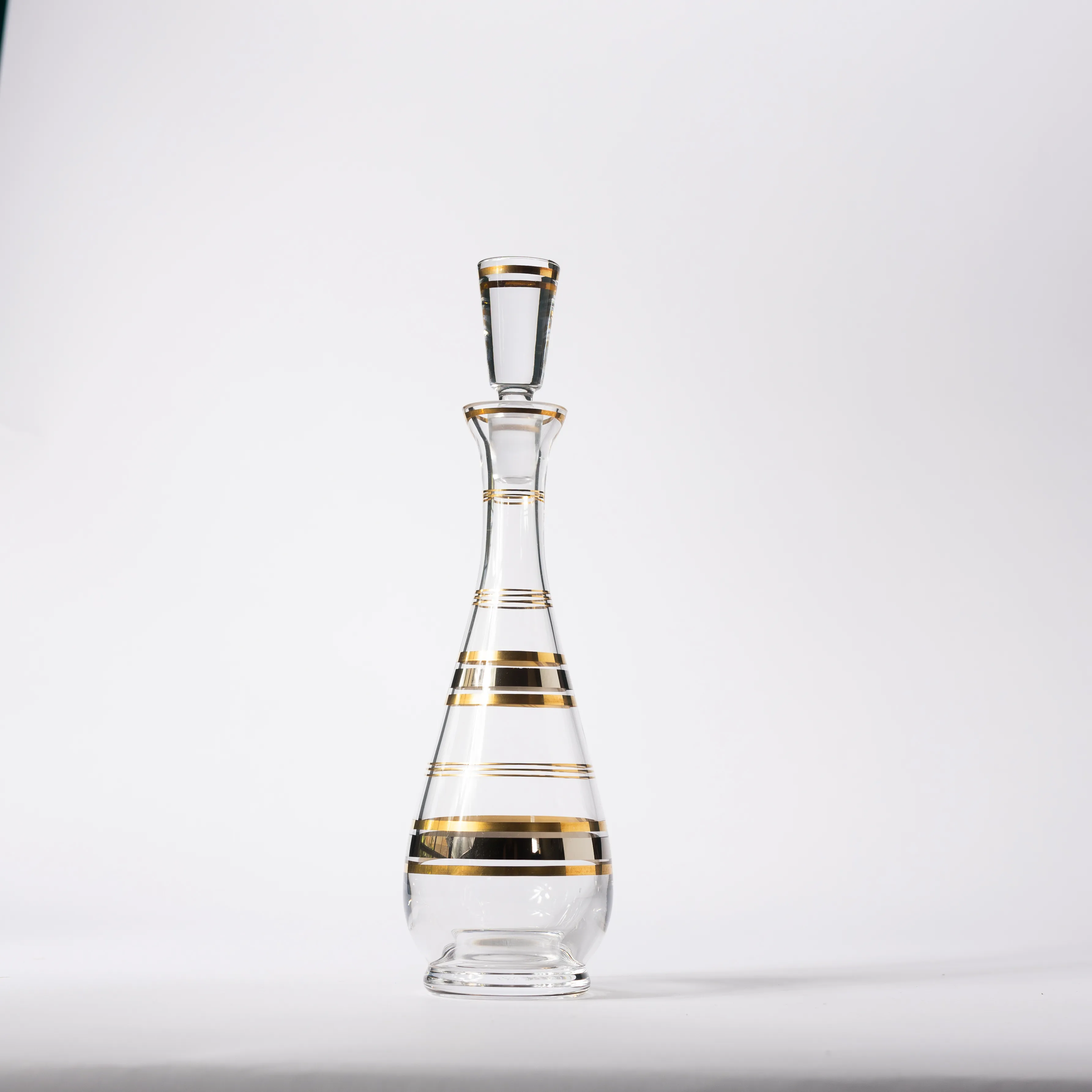 Krosno Handmade Clear Glass Decanter Gold and Silver stripes - 14.5" x 4.25"