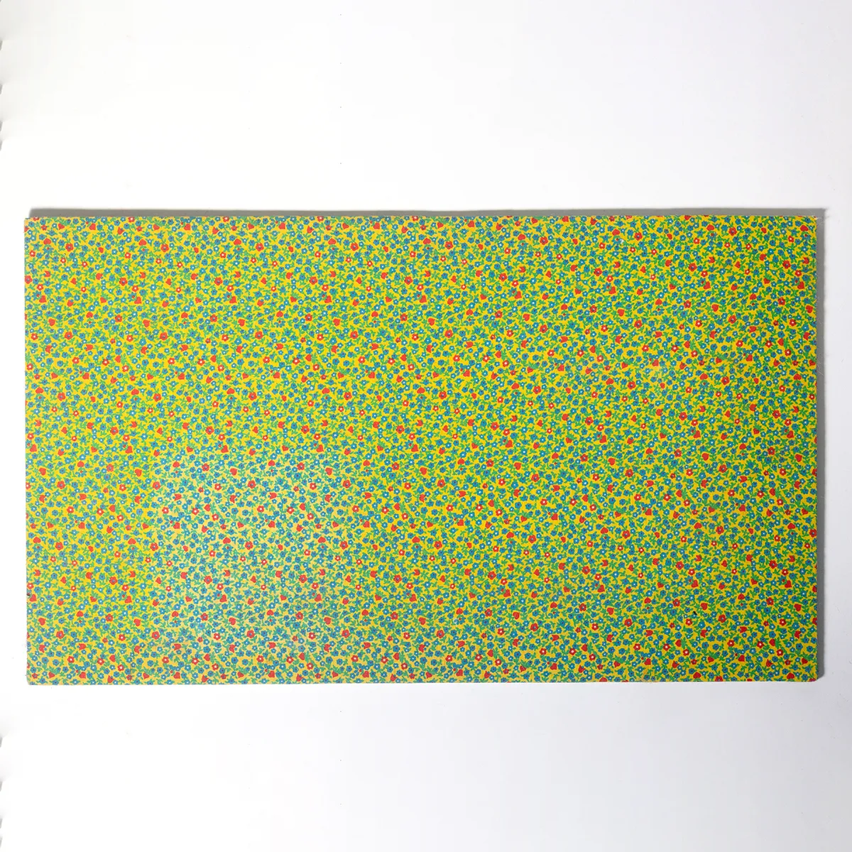 Vintage Fabric Yellow background Blue, Red, flower with green leaves