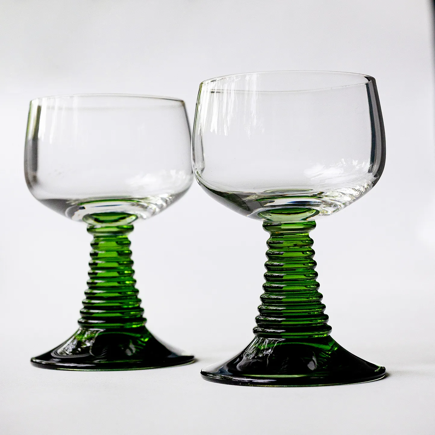 Ribbed Green Stem Wine Glass 4.25" x 2.4"
