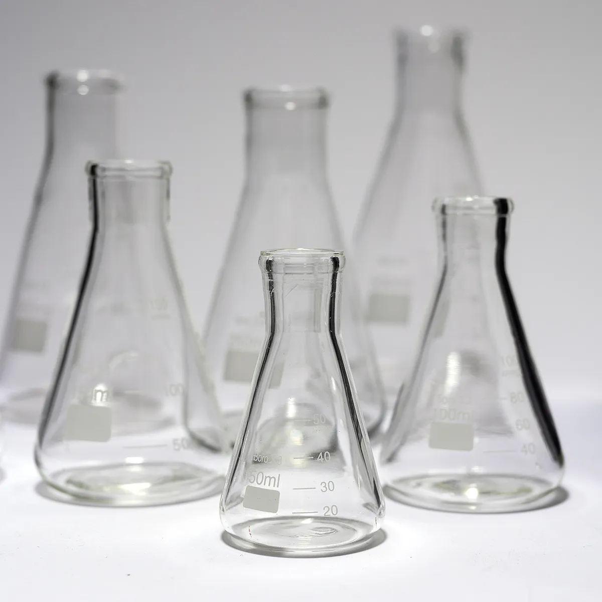 Set Chemistry Flasks 50ml-500ml and 2 glass stir sticks 