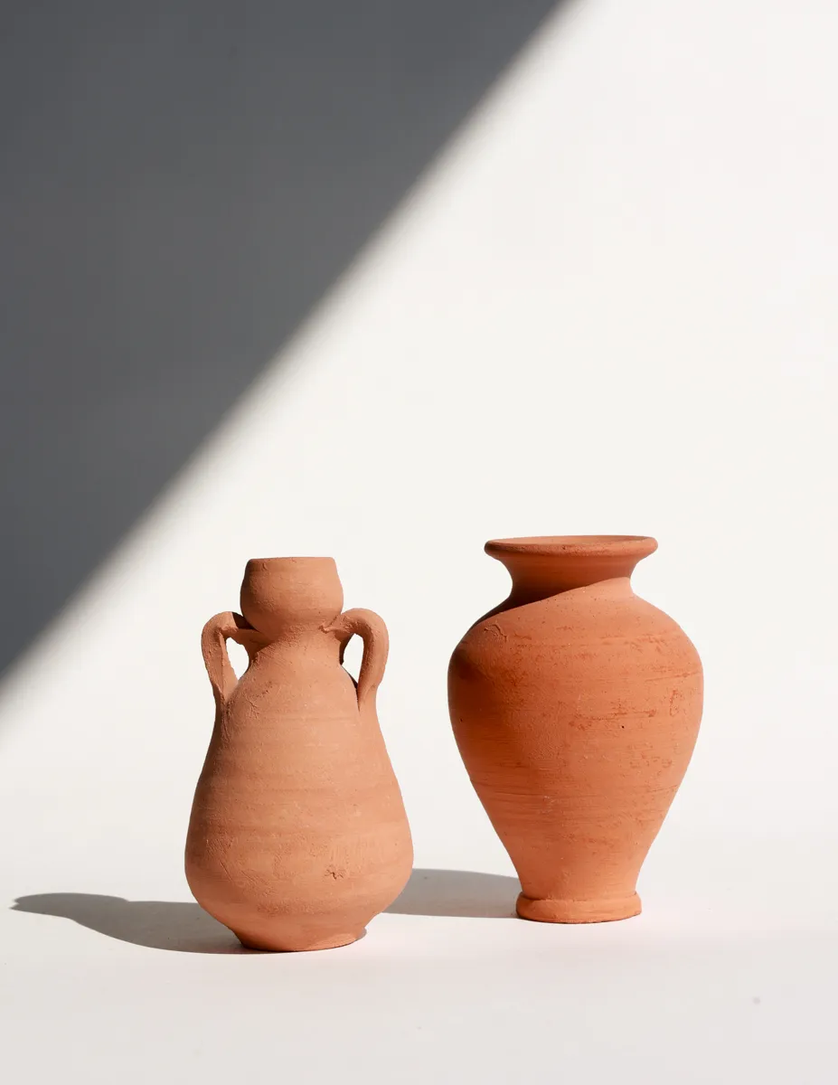 Greek Red Clay Pot Souvenir Vase Hourglass shaped