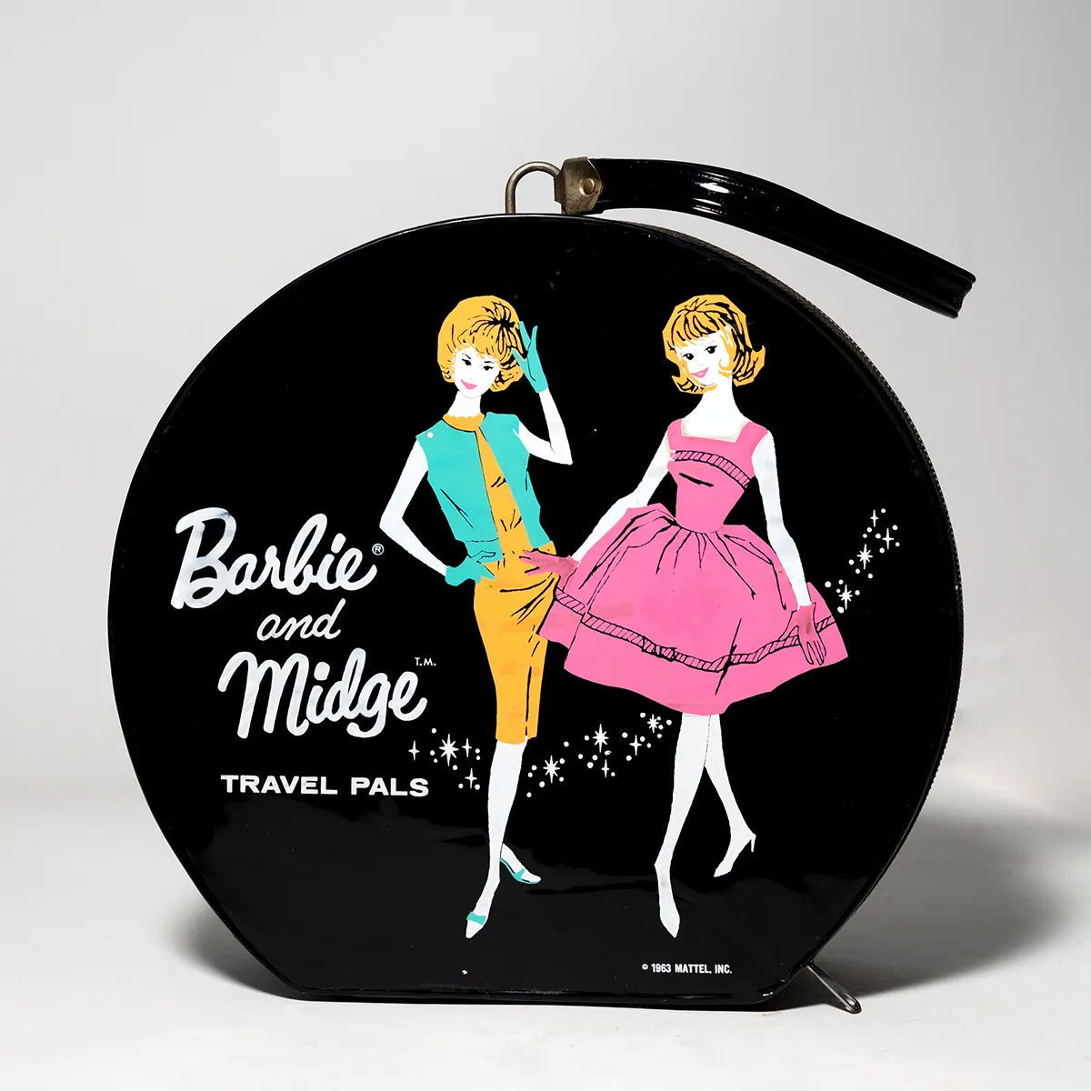 Barbie and Midge Black Patent Leather Round Travel Case