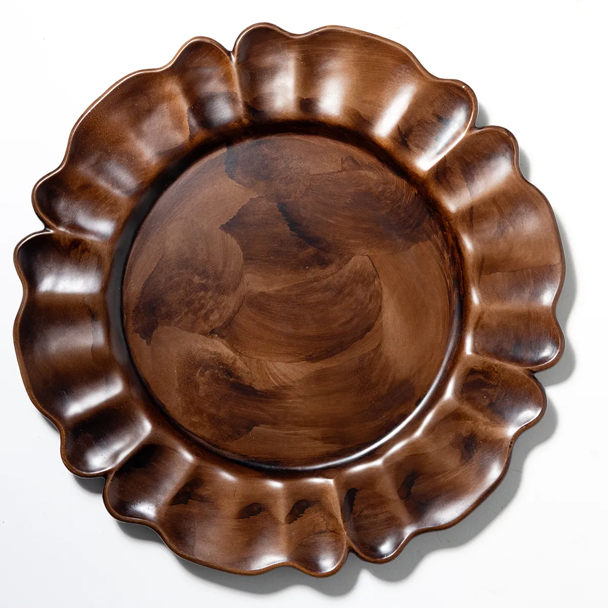 Vintage Faux Wood Serving Tray / charger. Scalloped