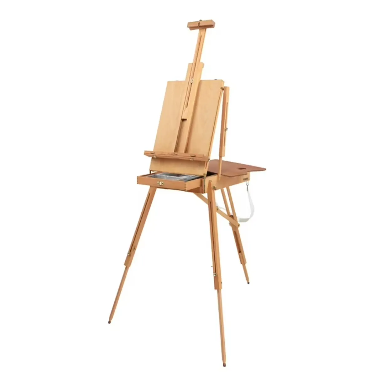 Hand Prop Art: Grand Luxe Full Box French Easel – Premium Oiled Beechwood used patina, aged Solid Wood with paint drips - 6' tall when open 16" wide open / 18" x 25" closed
