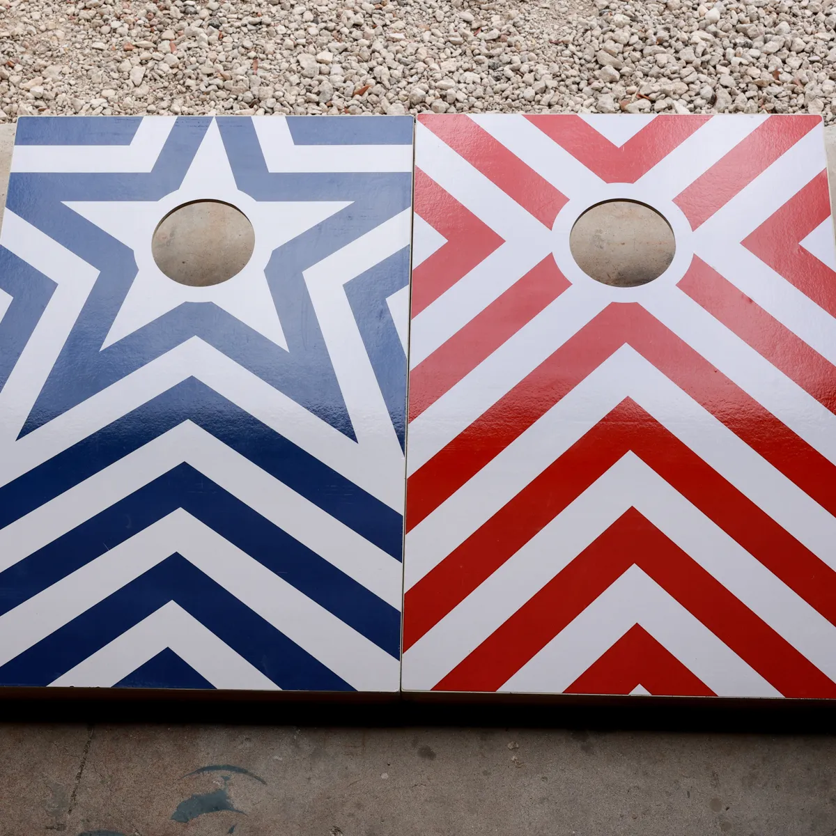 Backyard, BBQ, Pool, Game, Outdoor Wooden Cornhole Boards Red and White and Blue and White Corn Hole