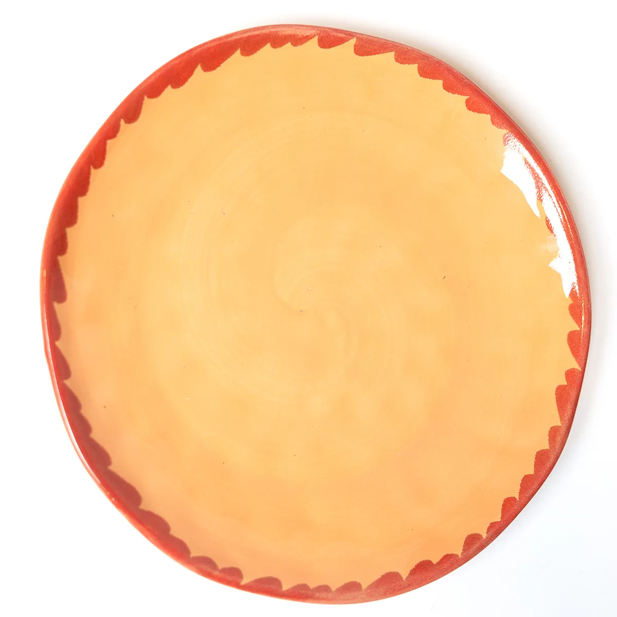 Bright Orange Stoneware Plate with hand painted scalloped edge