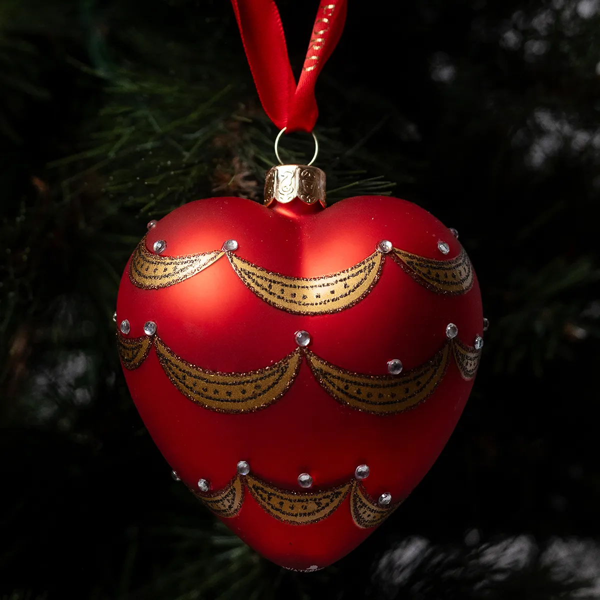 Victorian Red Jewel Heart Christmas Tree Ornament Bulb 