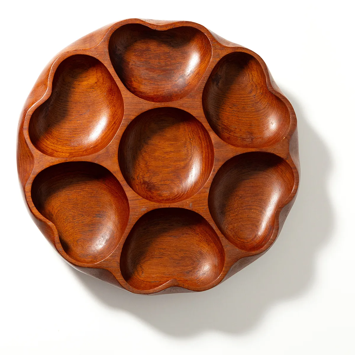 7 section MCM Teak Snack Tray Lazy Suzan