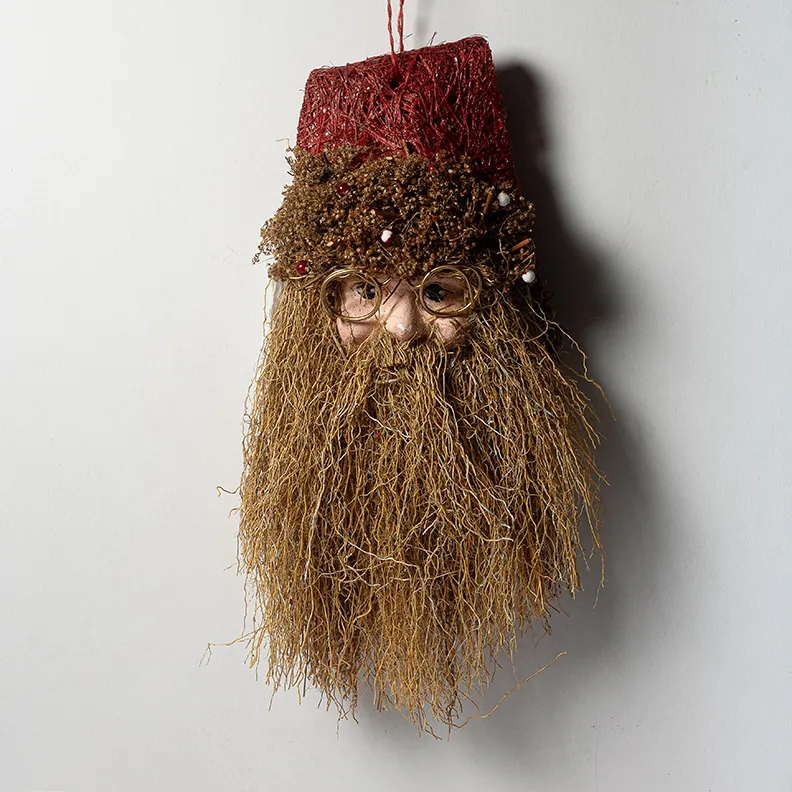 Solid Wood Santa with billowy beard -6.5" x 3"
