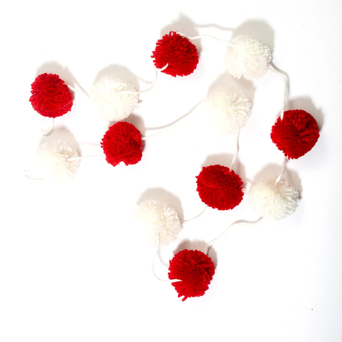 Garland made of Red and White Poof Balls - 2.5" balls x 6'