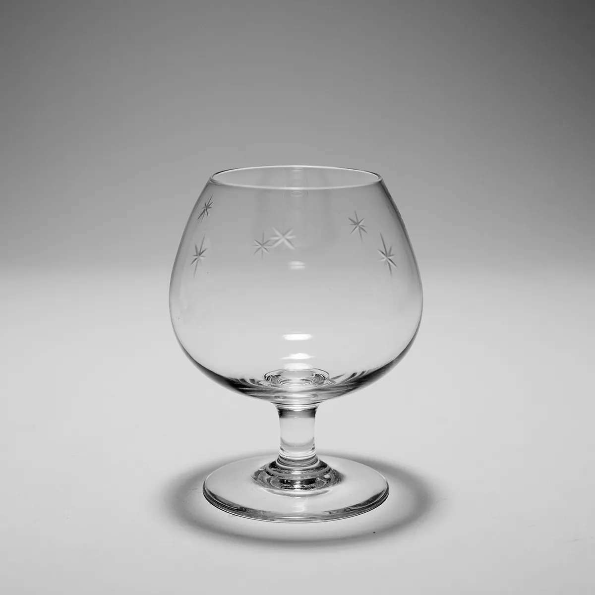 Star Dust Quartzex Crystal Brandy Snifter Clear Glass with etched stars