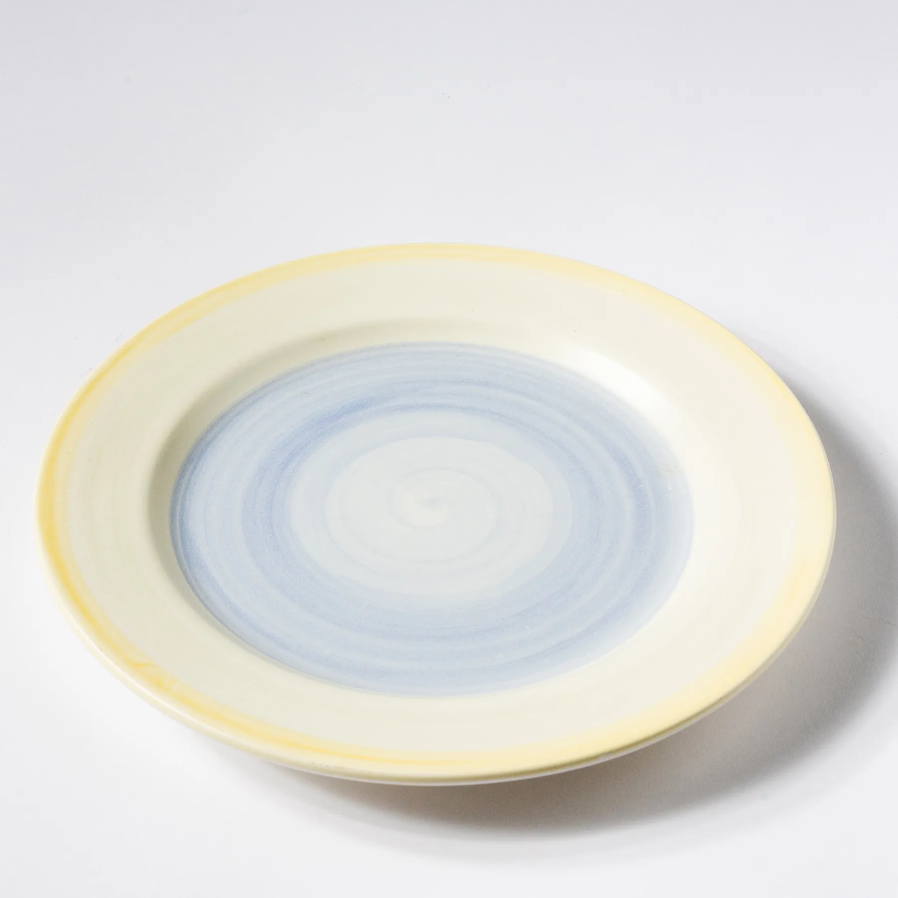 Dinner Plate Subtle Water Color Blue center with Yellow Edge - 8.75"