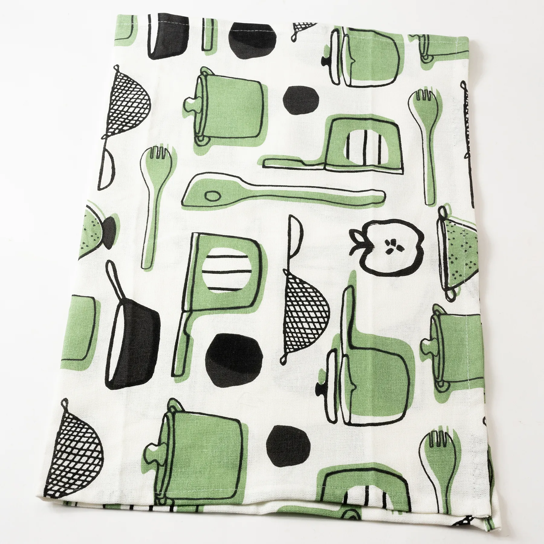Green and Black Cookware Themed Kitchen Towel