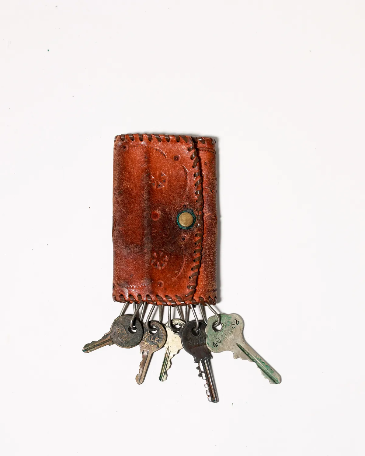 Vintage Hand-Tooled Leather Key Case Snap Closure