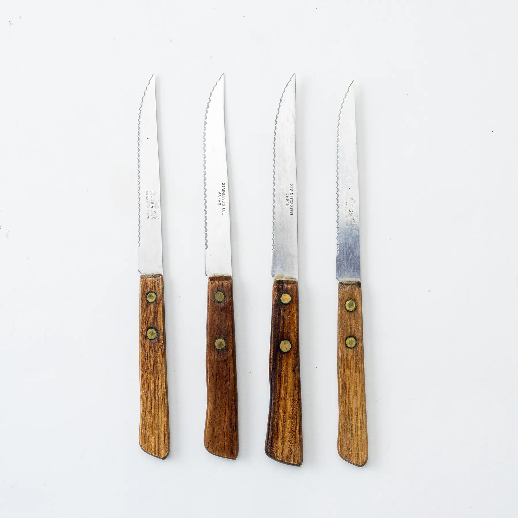 Silver Steak Knives with Wooden Riveted Handle - 8" 