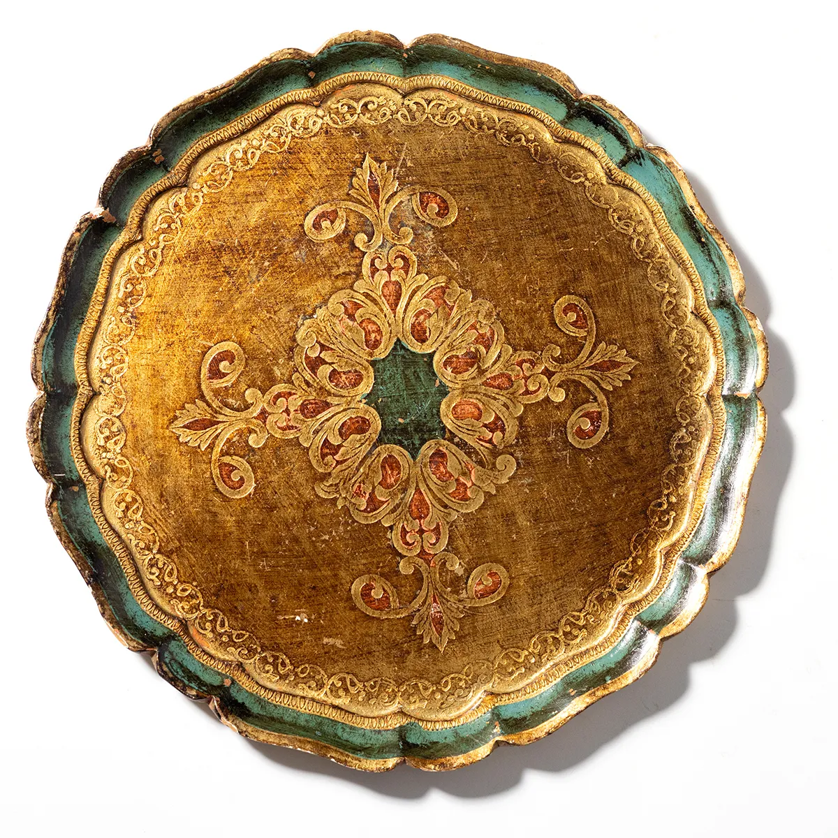 Large Vintage Florentine Tray, magnifique tray Italy Rich, Smooth, Ornate. Gold, Red, Green