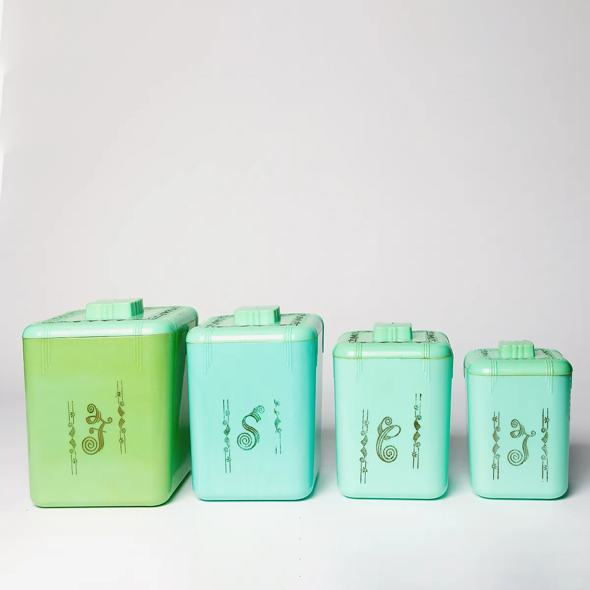Vintage 1950s Aqua Plastic Canisters 4 Nesting Canisters Turquoise 