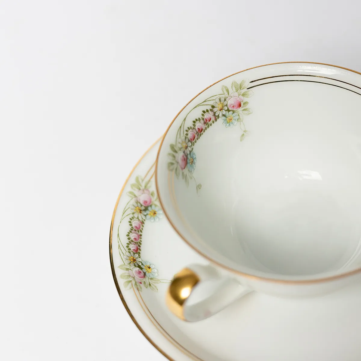 krautheim selb bavaria Large cup Fine China Simple Pink Flowers Gold Paint around the rim