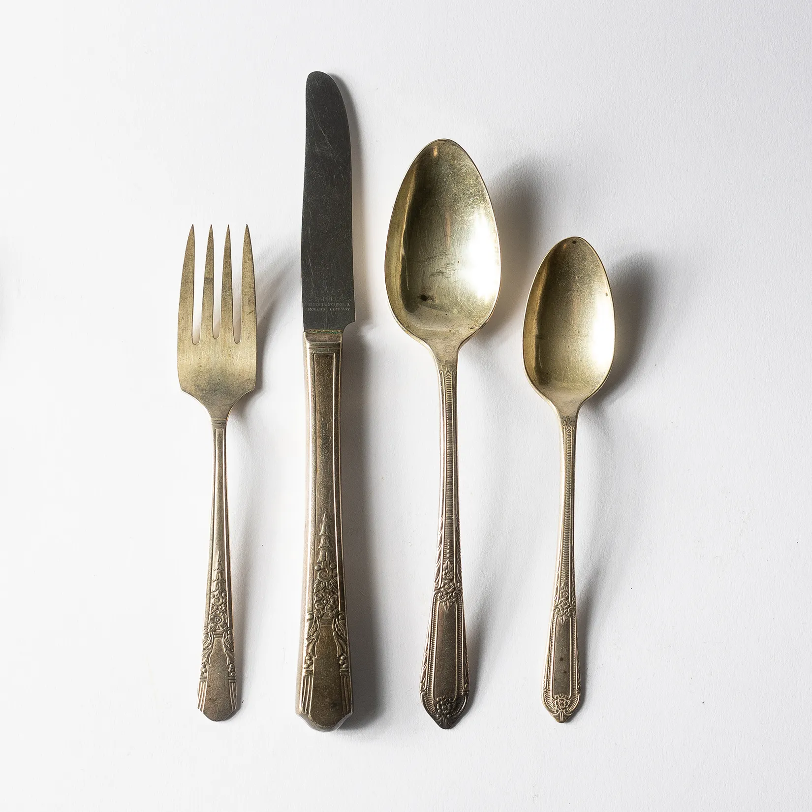 Silver Flatware 2 Full Sets Knife Large and Tea Spoons Salad Fork - 8.25"