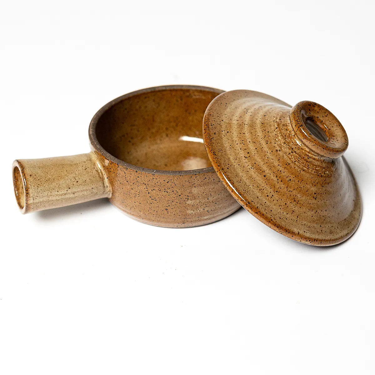 Kitchen Cookware: Stoneware stonewave Brown Ceramic Microwave Cooker Pot with Lid - 7" x 4"