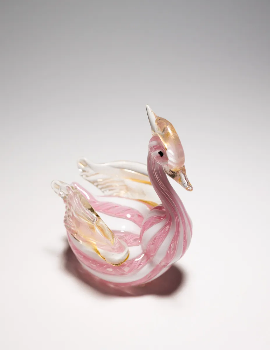 Blown Glass Pink and Clear Glass swan animal, bird