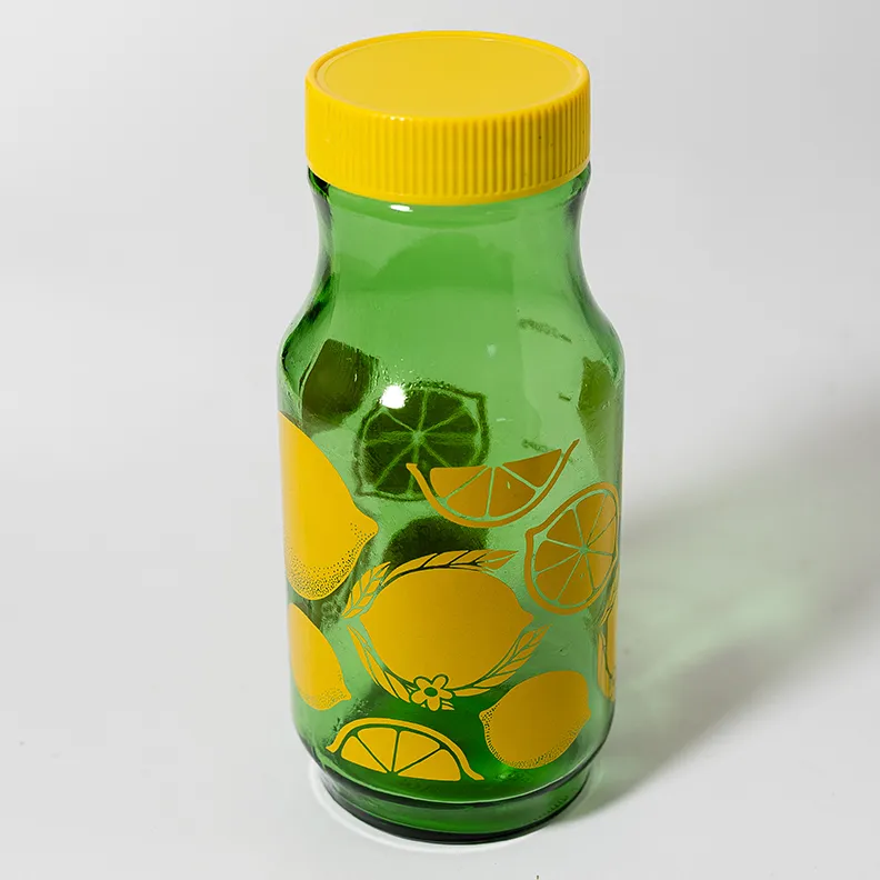 Vintage Anchor Hocking Green and Yellow Lemonade jar - 8.5" x 4"