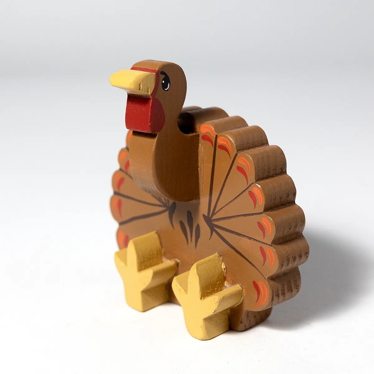 One of a Kind Wooden Tom Turkey Brown, Red Yellow. Thanksgiving Decoration, Fall