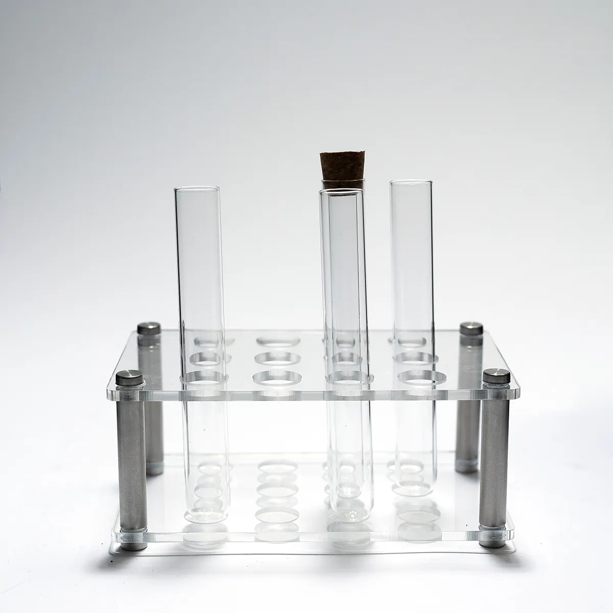 Plexiglass test tube holder with 10 glass test tubes - 6.25" x 7" x 4.25: