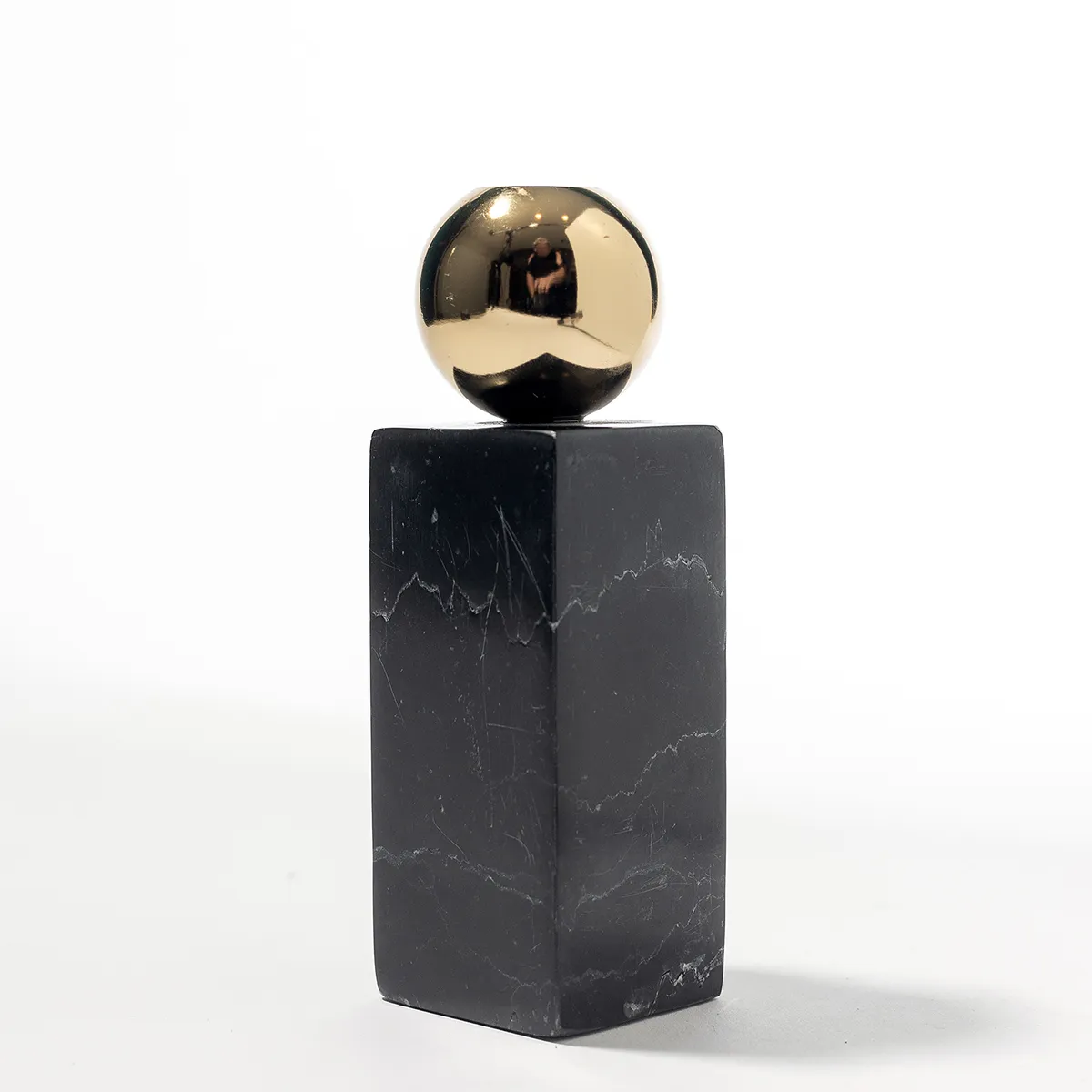 Rectangle Black Marble Round Sphere Candle Holder - 5.75" x 1.75"