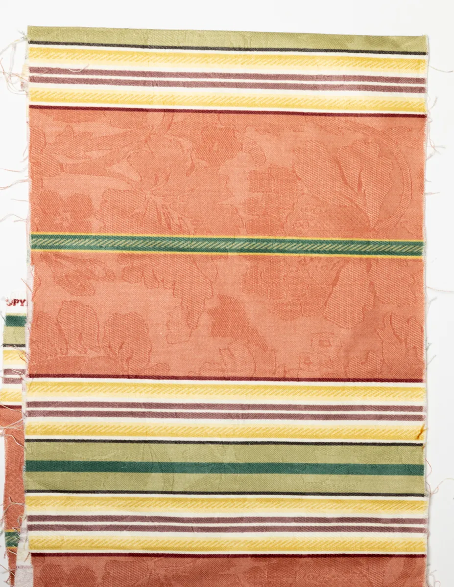 Fabric: Mauve 1990s With Green and Gold Stripes