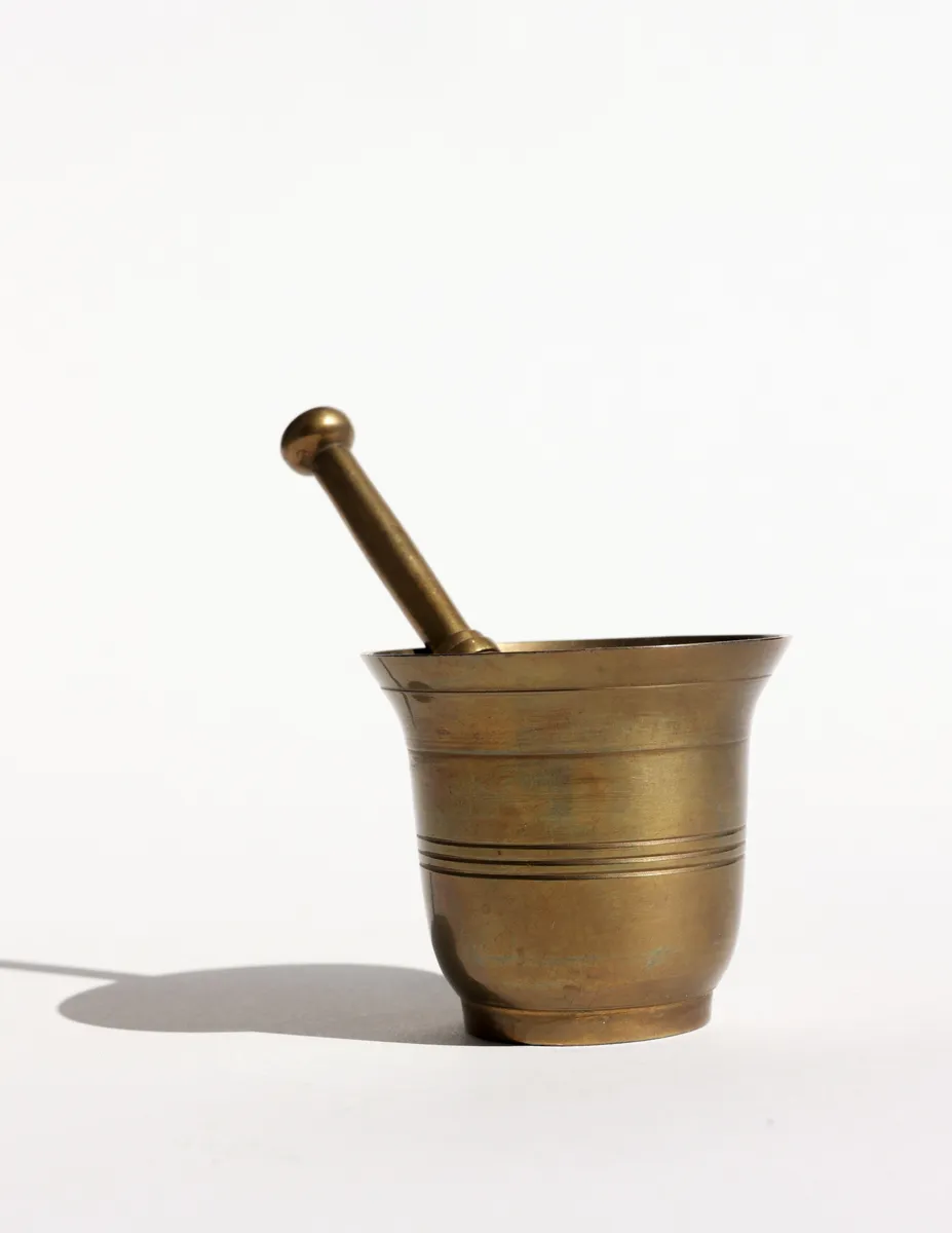 Vintage Brass Mortar & Pestle Chalice medicine pharmacy herb apothecary grinder