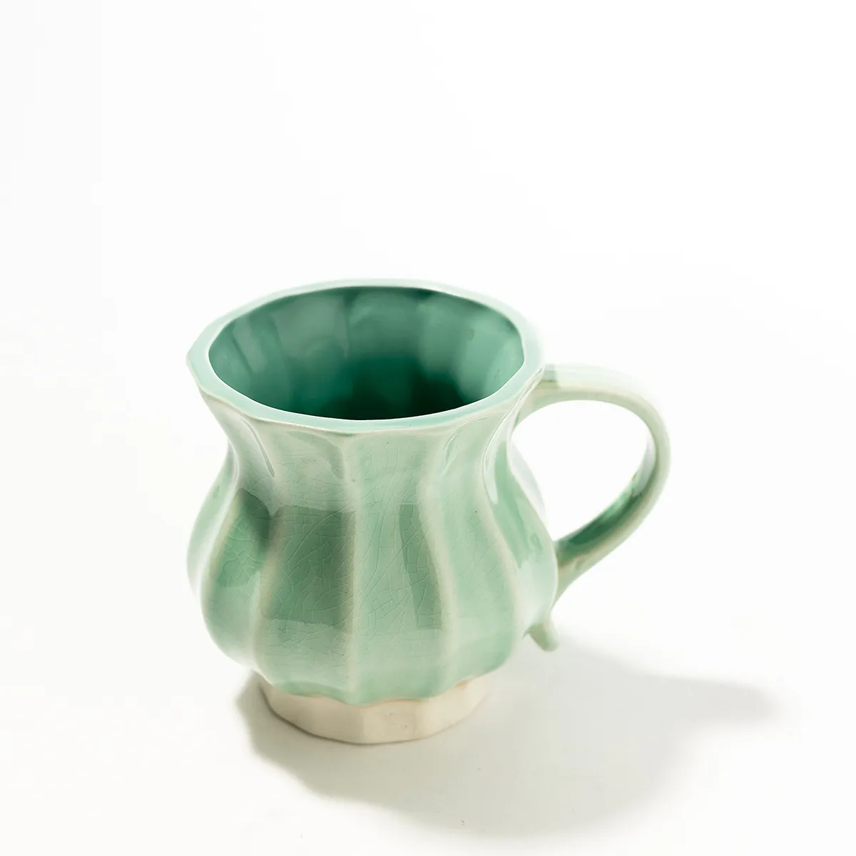Turquoise Potbelly Crackle Drip Glaze Large Coffee Mug,  - 
