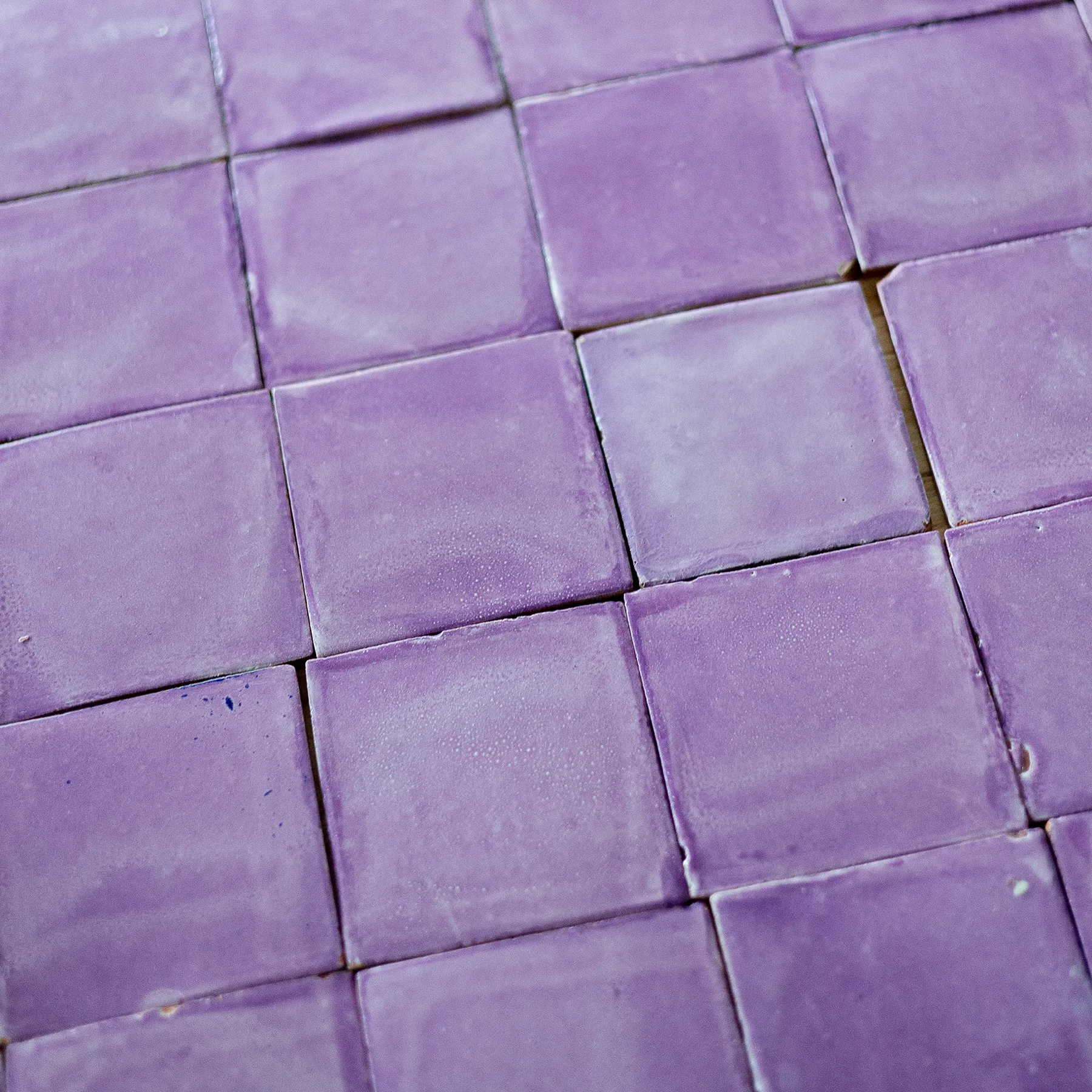 Surface Tile:  Unmounted Vintage Clay Talavera Mexican Tiles Purple and purple with Daisies, mix and match 17 daisies, 31 solid Purple tiles - 25.5" x 24" 