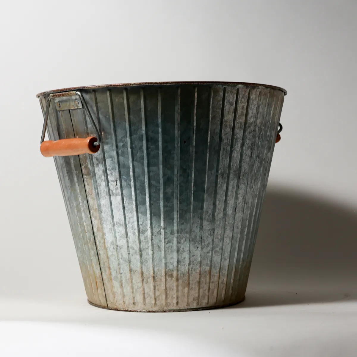 Vintage Galvanized Steel Ribbed Farmhouse Bucket Industrial