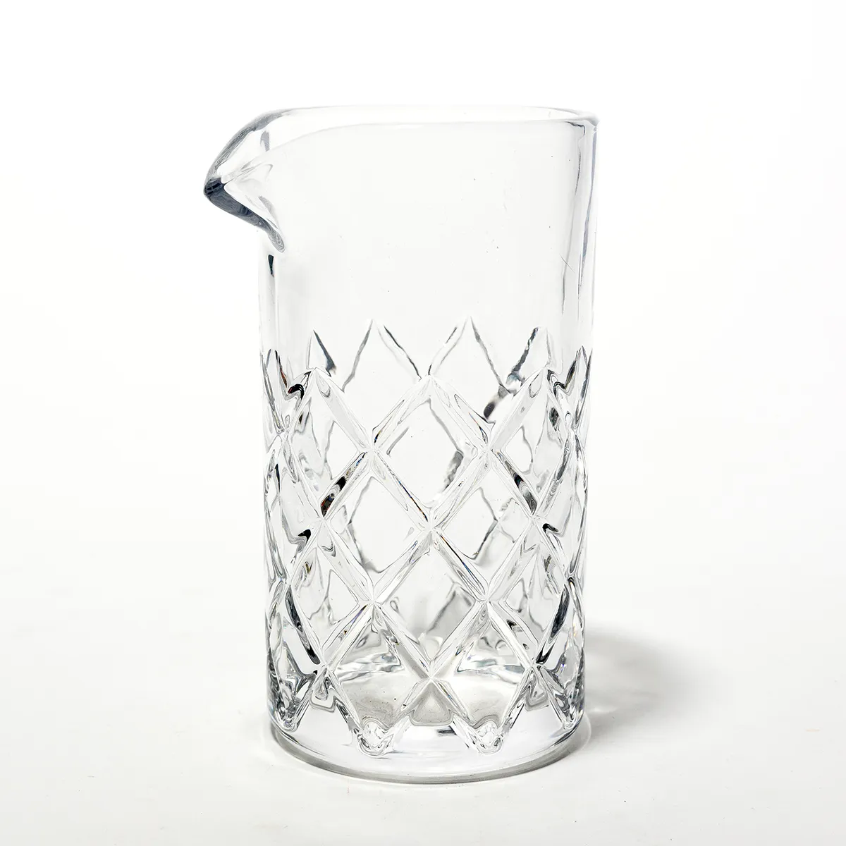 Cocktail Bar Mixing Glass Heavy Diamond Shaped Pressed Glass, Clear, Pour Spout