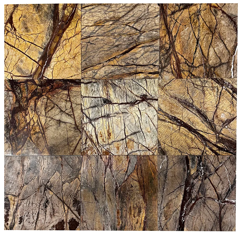 Rainforest Marble Gold and Brown Natural Stone 12" Square Tile