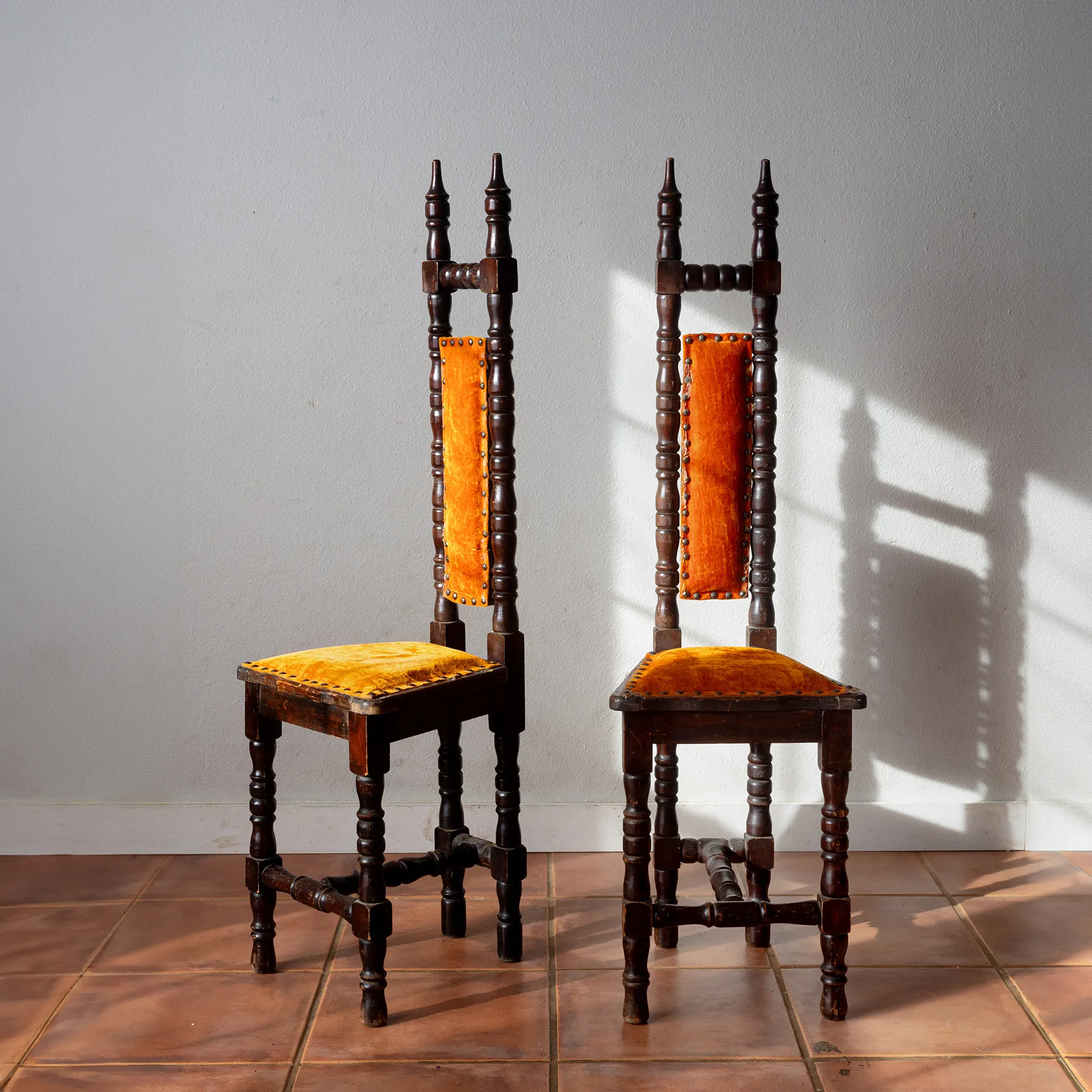 Spanish Medieval Orange Velvet Prayer chairs
