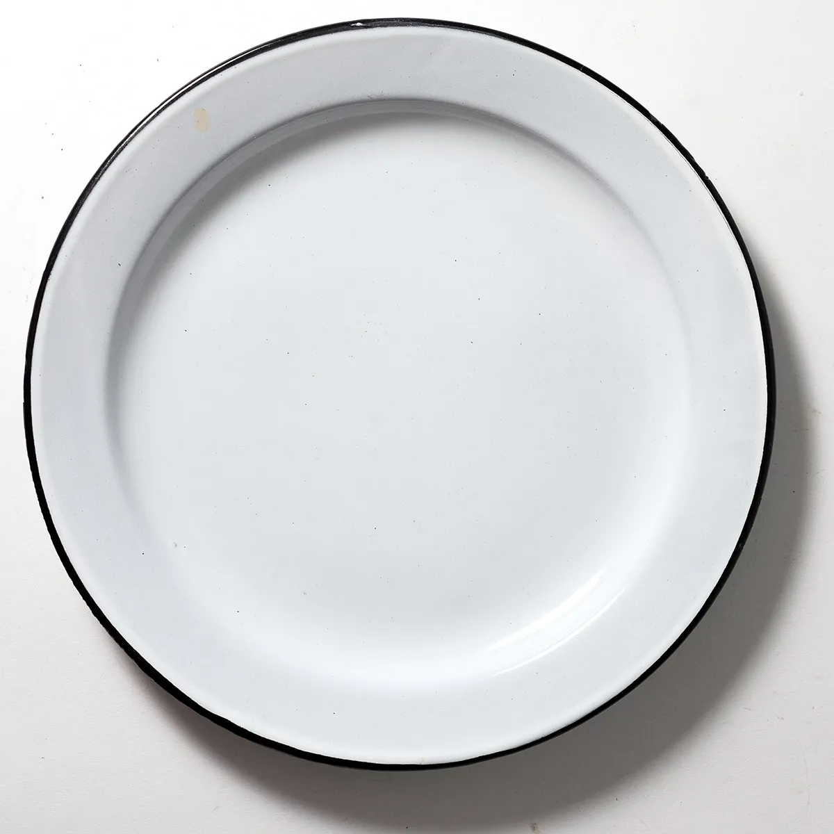White Enamel Dinner Plate with Black Rim