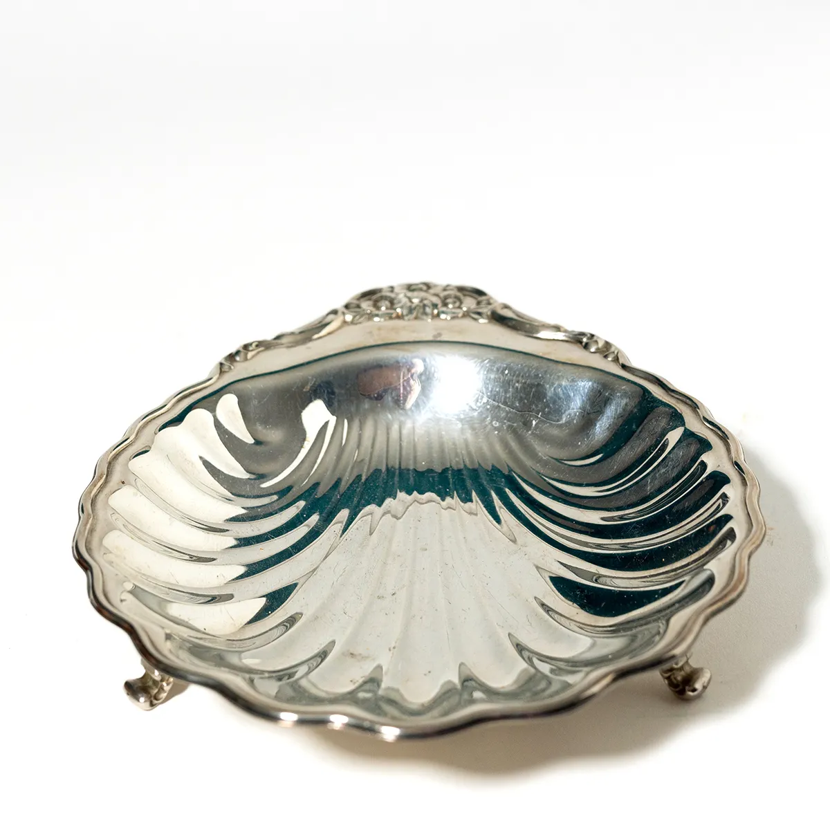 Footed Silver Plated Seashell Dish