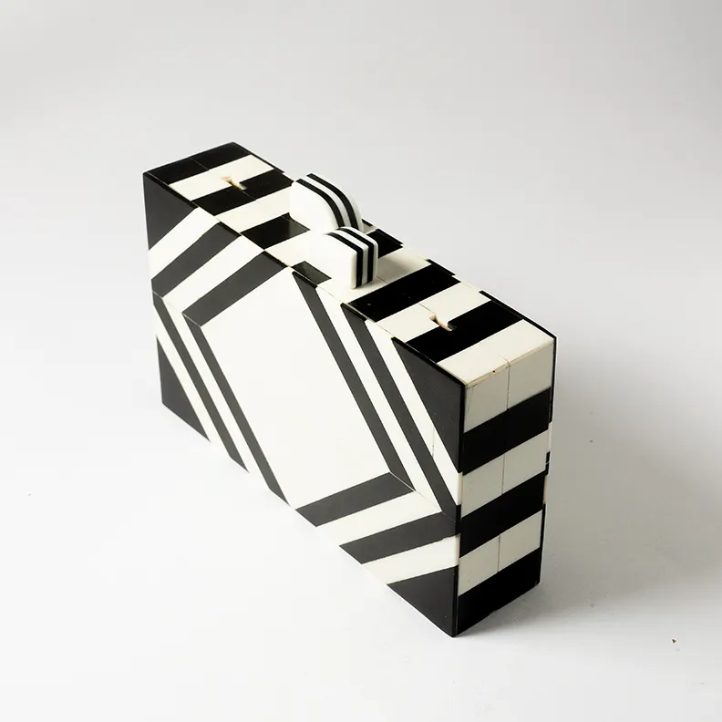 Black and White Laquered Purse, Riser, Diamond, Alice in Wonderland - 7.75" x 4.75" 1.75"