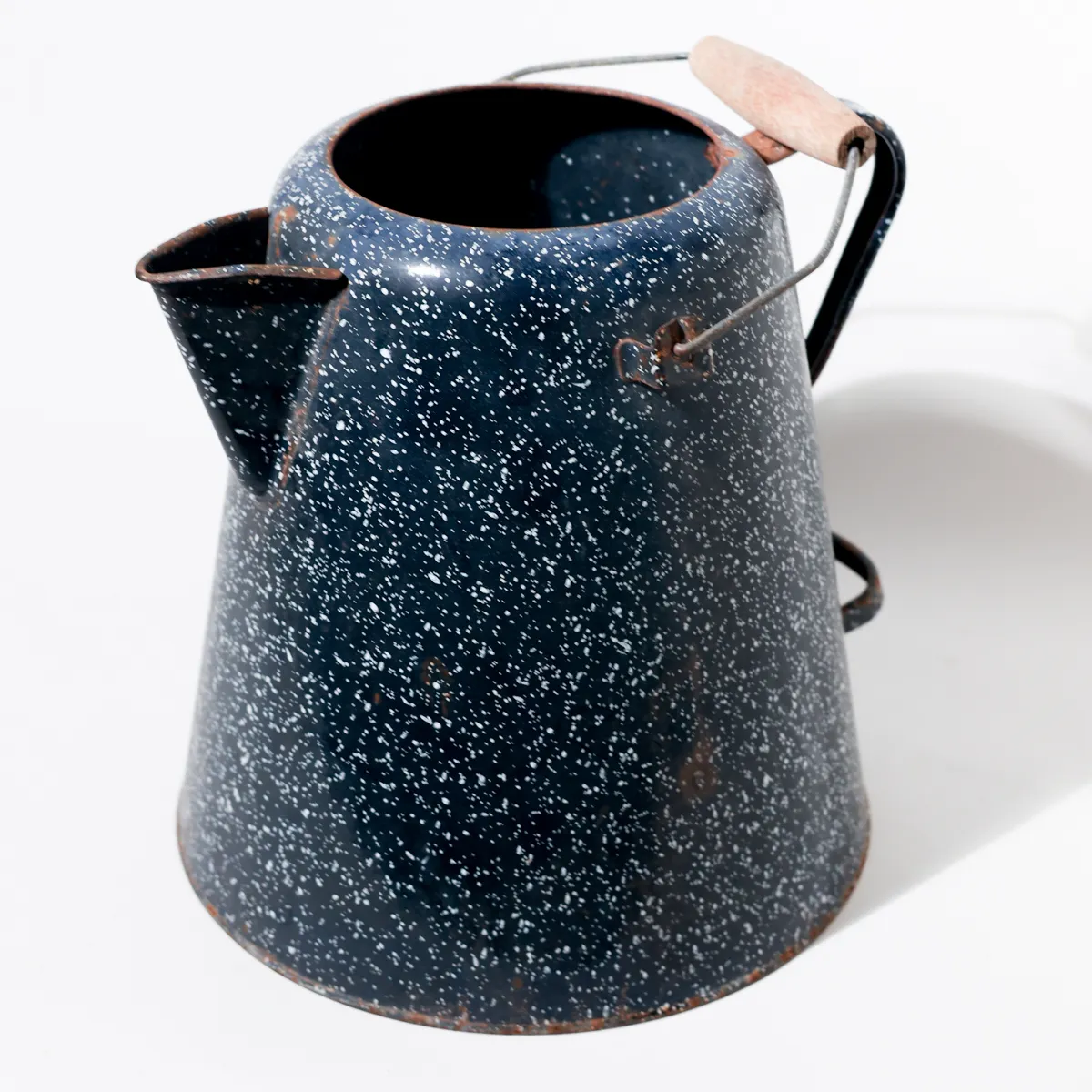 Vintage Black Speckled Graniteware Cowboy Coffee Pot