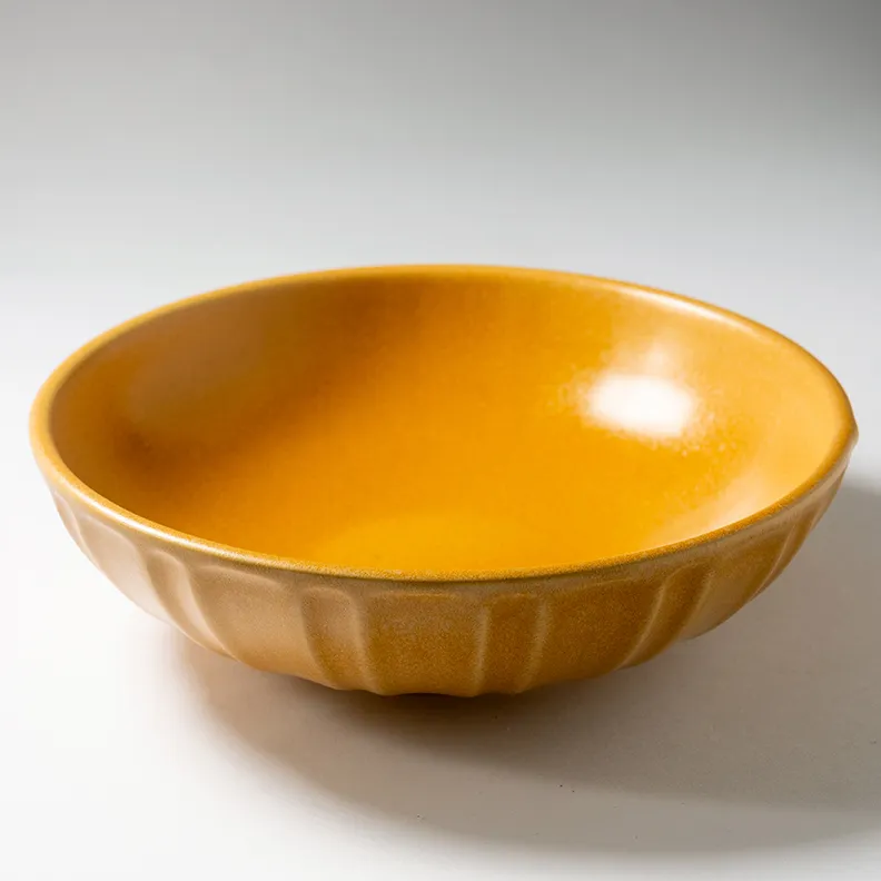 Individual Pasta Bowl, Pumpkin, Orange, Ribbed outside 