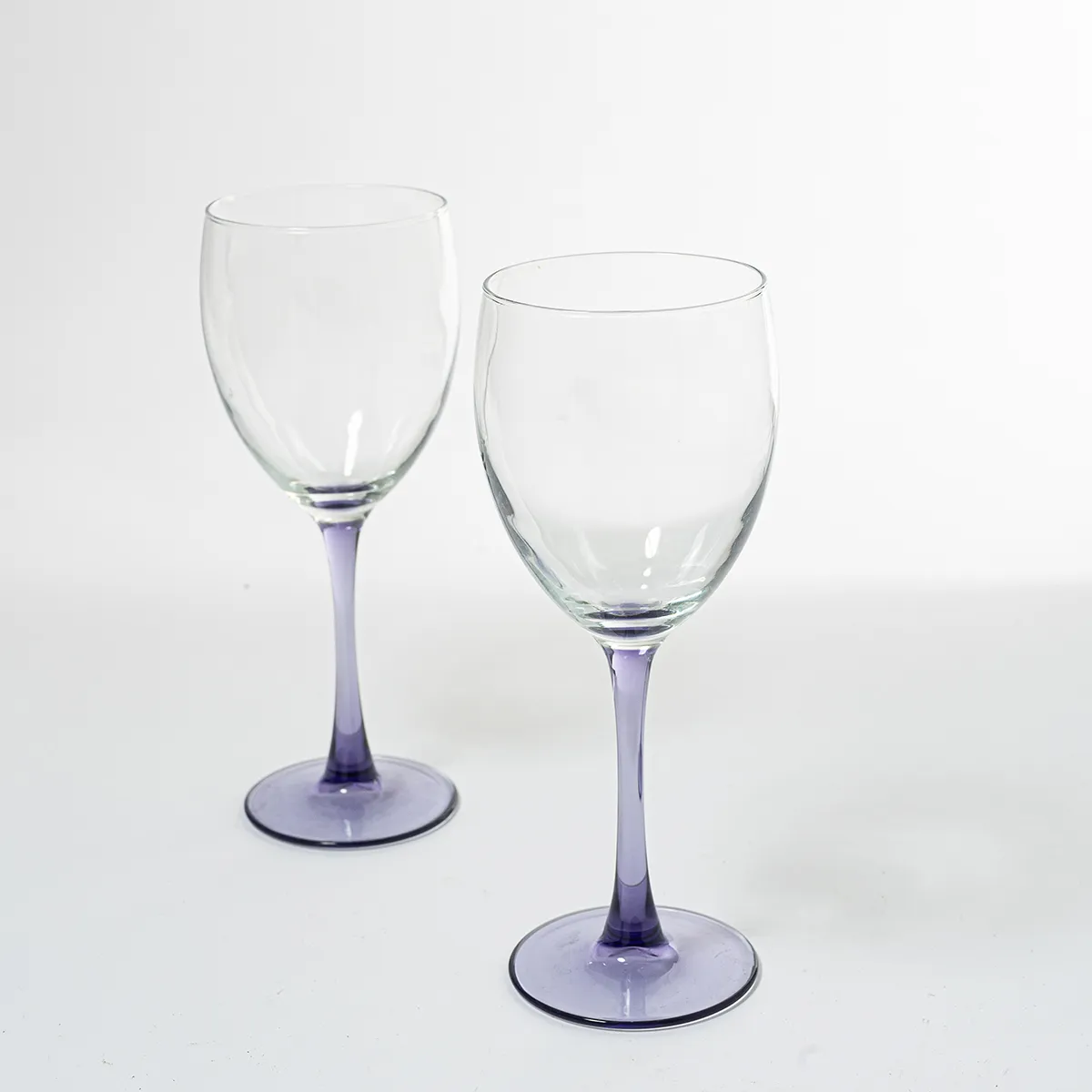 Clear Bowl wine Glass with Pale Lavender Stem - 7.75"