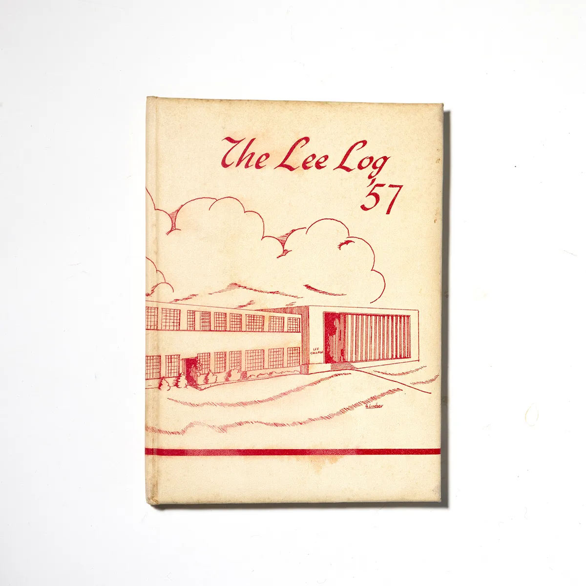 Book" The Lee Long 1957 year book Cream with red line illustration