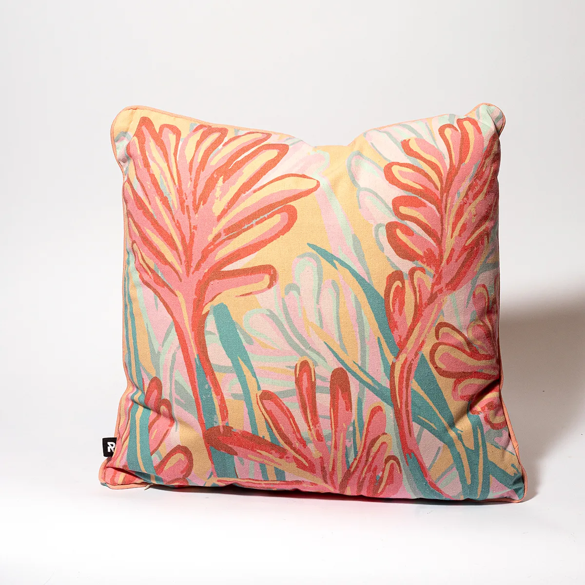 Grandmas cottage pink, orange, blue throw pillow pair - 16"