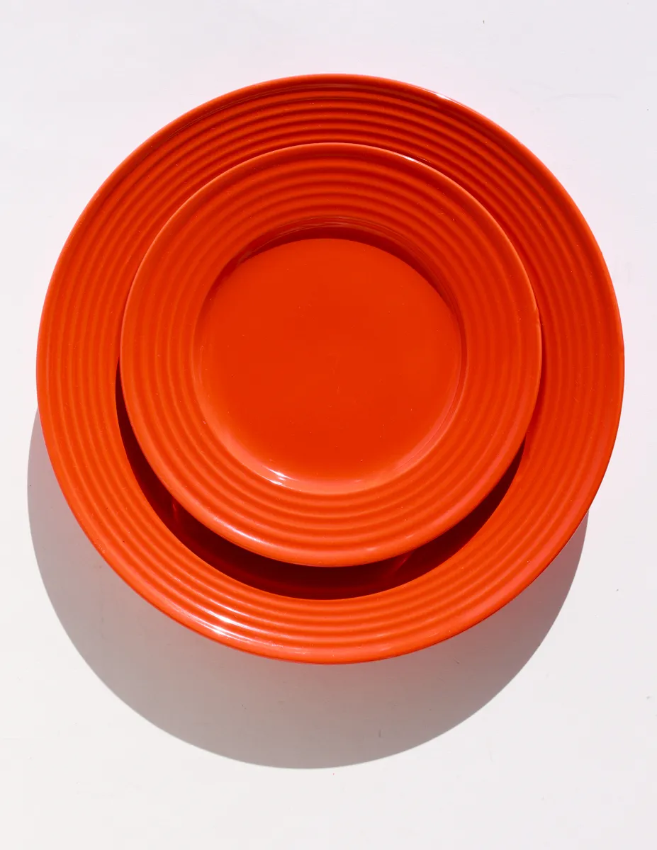 Hazard Santa Fe Orange Dinner Plate with wide raised striped rim
