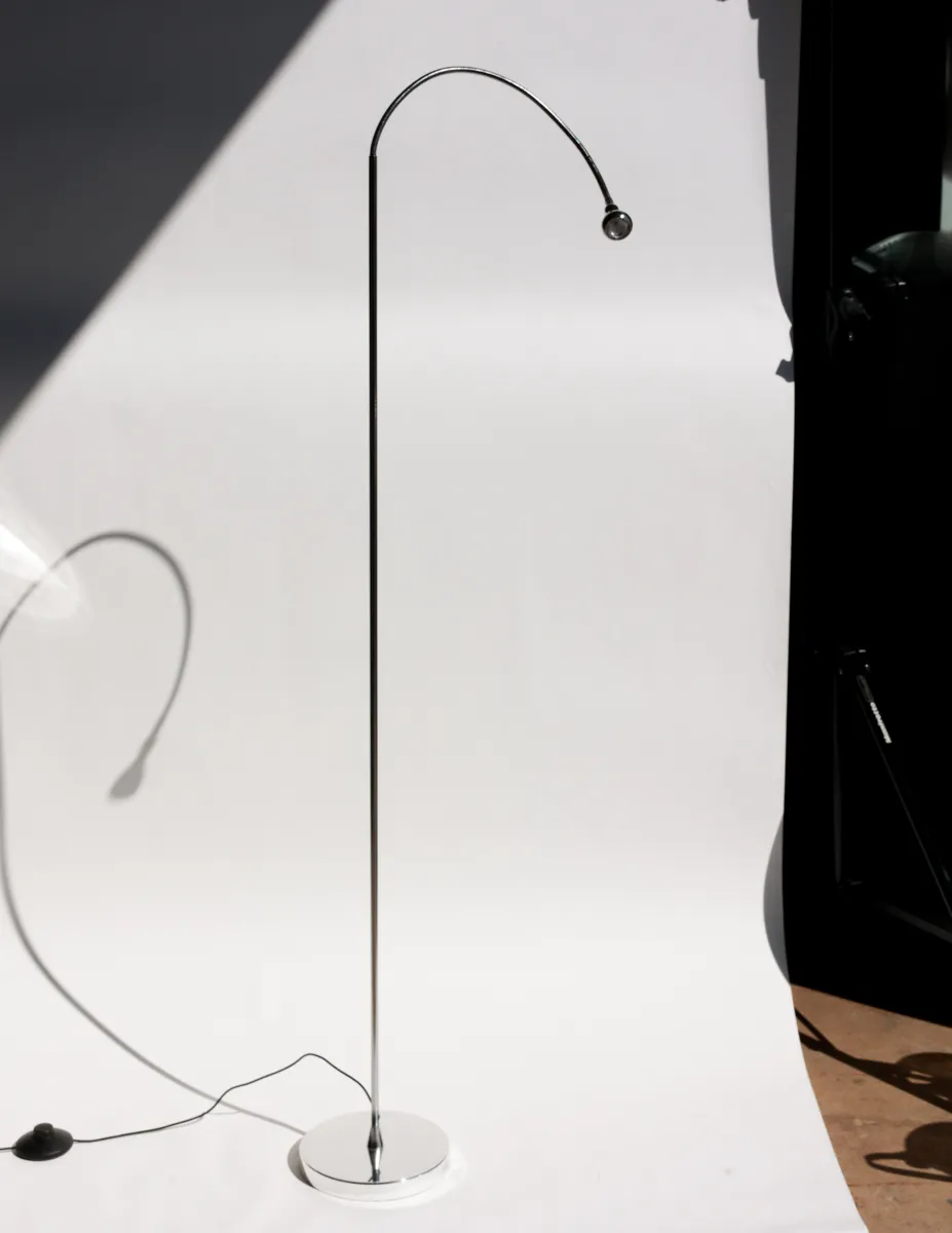 Contemporary Floor Reading Lamp, Shiner Silver