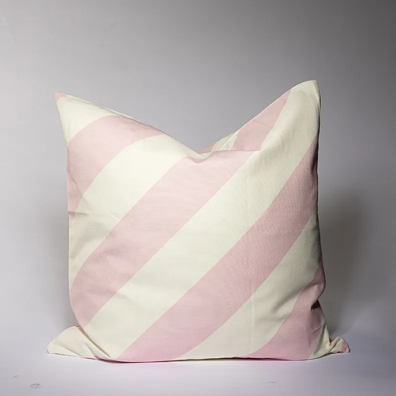 Pink and White Diagonal Striped Throw Pillows - 20" x 20"