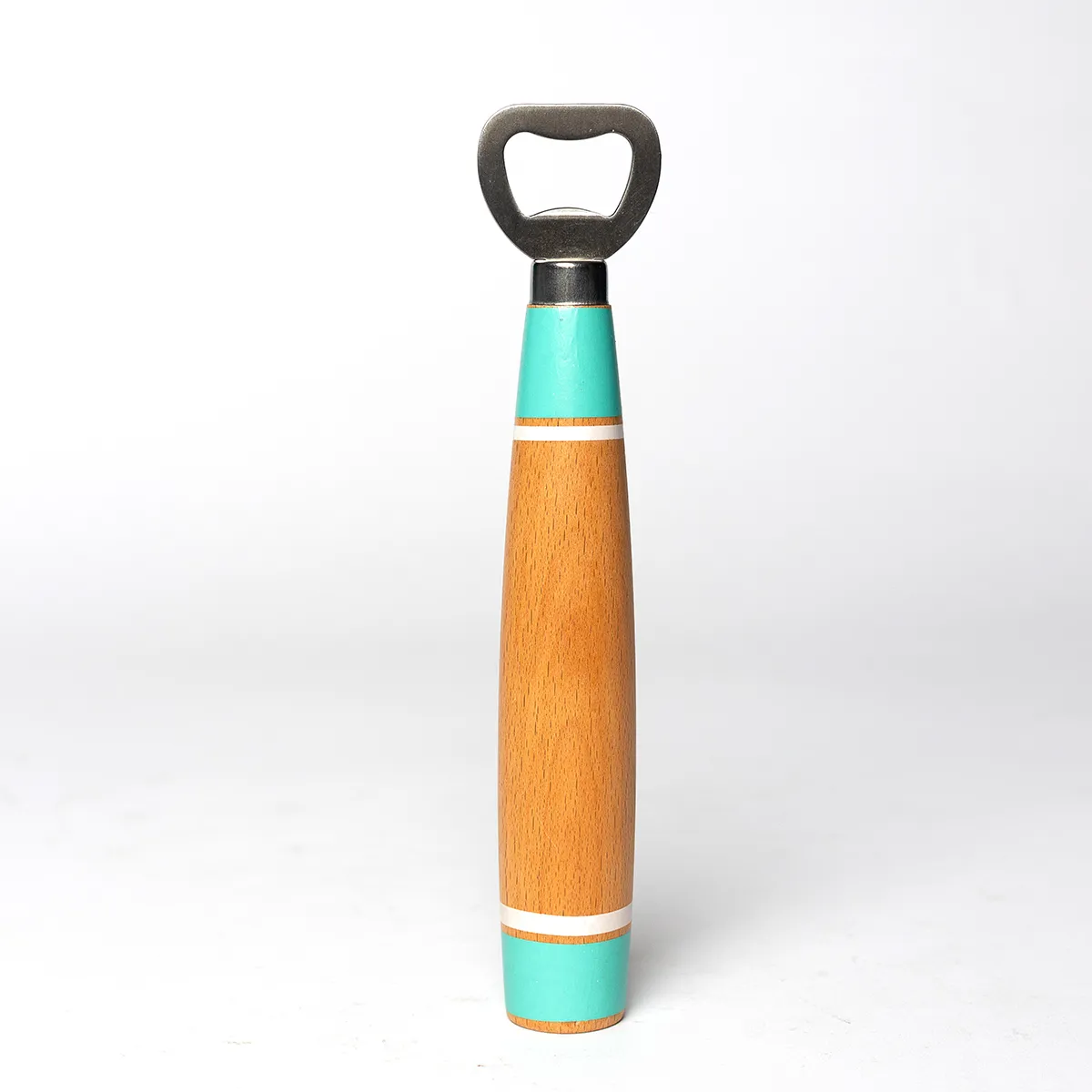 Turquoise and White Striped Wood Bottle Opener, Beach Party